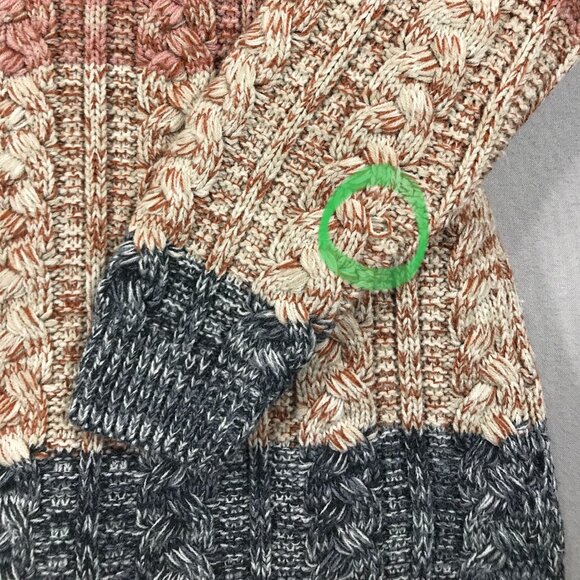 Lety & Me Cardigan Women's Large Brown Colorblock Sweater Knit Hooded Open Front - Picture 10 of 15